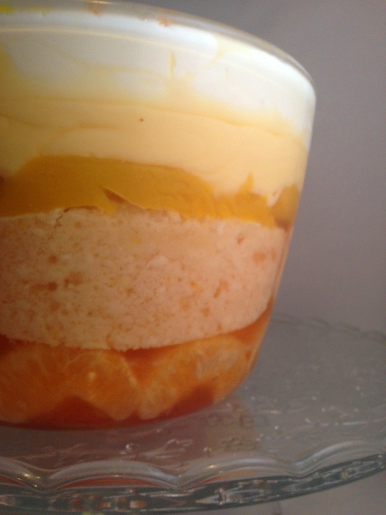 visible layers in orange and mango trifle for great blogger bake off 2013 segments in jelly madeira cake mange slices custard and cream
